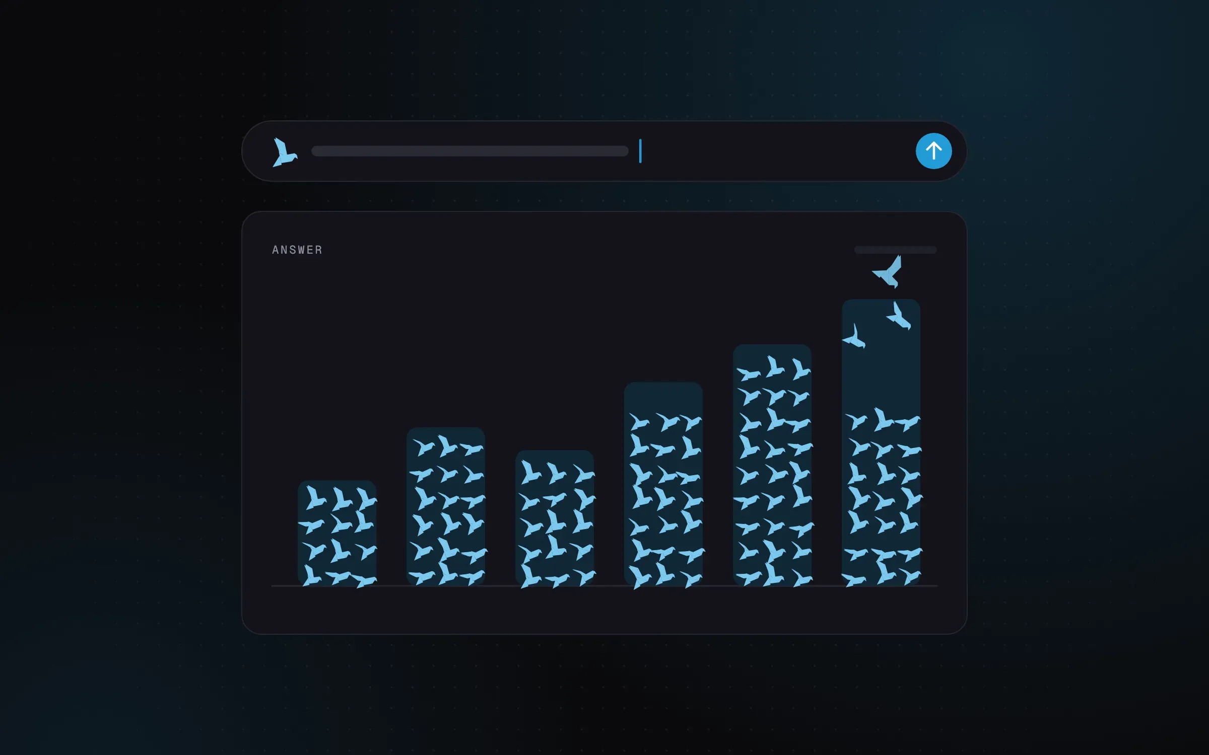 Illustration: a plain-language question above a bar chart whose bars are formed by flocks of birds.